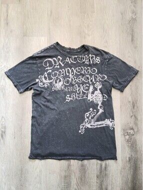 Vtg Y2K Dragon Alliance Lg Black Skeleton Graphic Distressed Made in USA T-Shirt